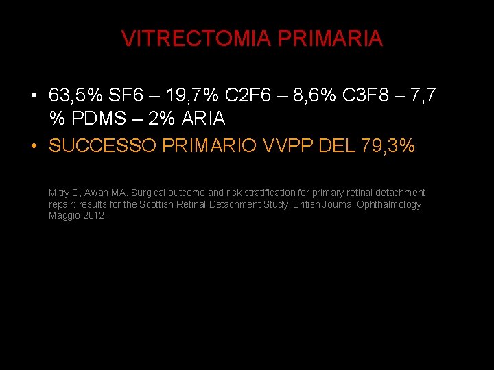 VITRECTOMIA PRIMARIA • 63, 5% SF 6 – 19, 7% C 2 F 6