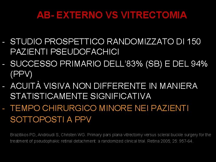 AB- EXTERNO VS VITRECTOMIA - STUDIO PROSPETTICO RANDOMIZZATO DI 150 PAZIENTI PSEUDOFACHICI - SUCCESSO