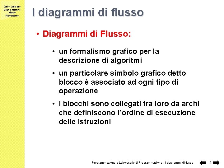 Carlo Gaibisso Bruno Martino Marco Pietrosanto I diagrammi di flusso • Diagrammi di Flusso: