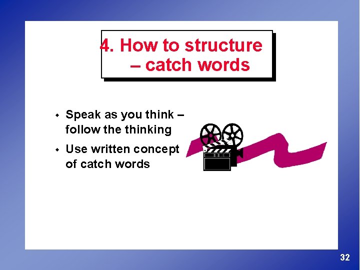 4. How to structure – catch words w Speak as you think – follow