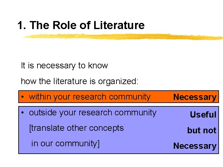 1. The Role of Literature It is necessary to know how the literature is