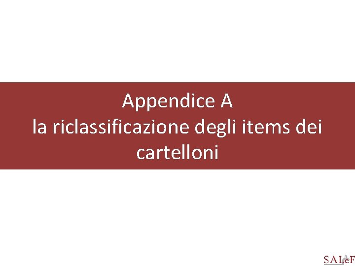 Appendice A la riclassificazione degli items dei cartelloni 