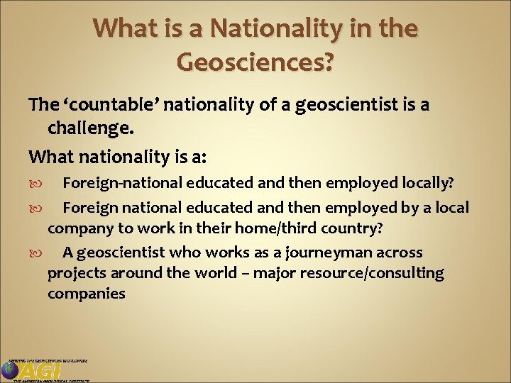 What is a Nationality in the Geosciences? The ‘countable’ nationality of a geoscientist is