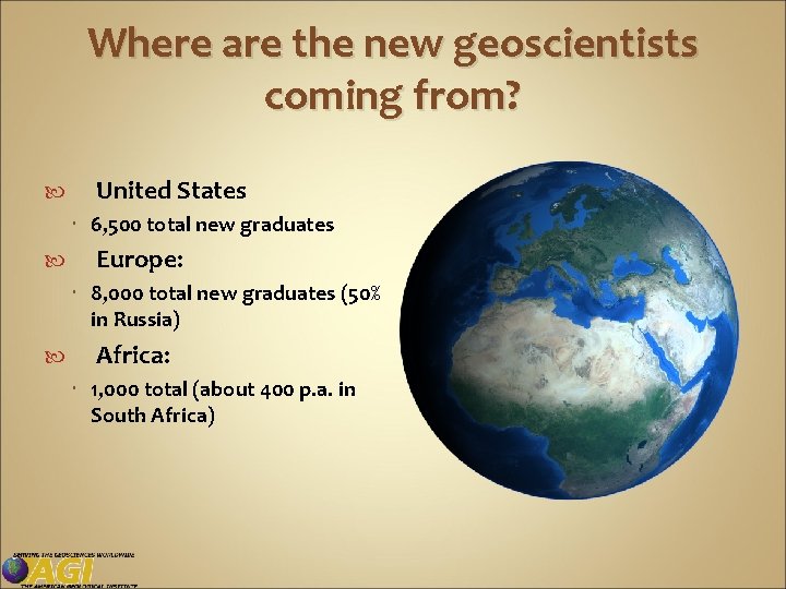 Where are the new geoscientists coming from? United States 6, 500 total new graduates