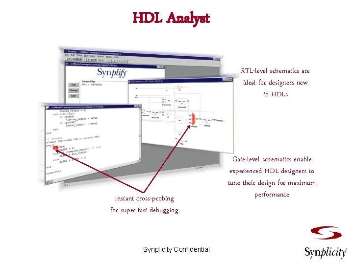 HDL Analyst RTL-level schematics are ideal for designers new to HDLs Instant cross-probing for