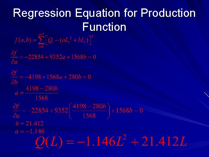 Regression Equation for Production Function 