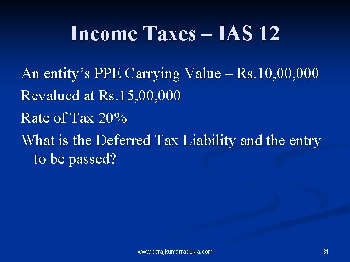 Income Taxes – IAS 12 An entity’s PPE Carrying Value – Rs. 10, 000