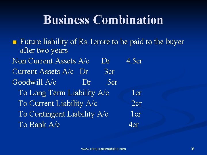 Business Combination Future liability of Rs. 1 crore to be paid to the buyer