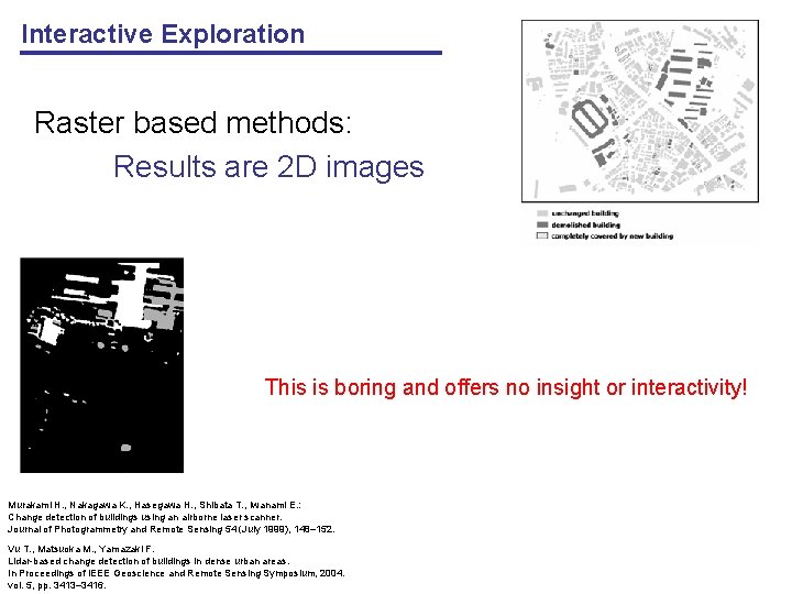 Interactive Exploration Raster based methods: Results are 2 D images This is boring and