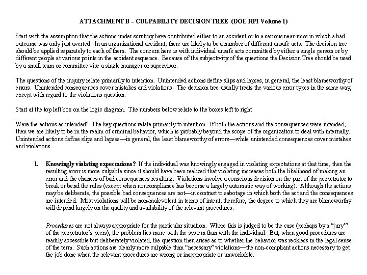 ATTACHMENT B – CULPABILITY DECISION TREE (DOE HPI Volume 1) Start with the assumption ATTACHMENT B – CULPABILITY DECISION TREE (DOE HPI Volume 1) Start with the assumption