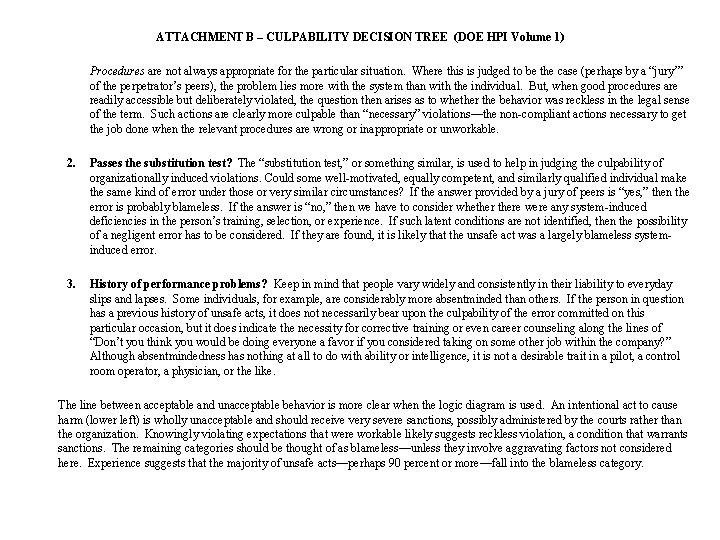 ATTACHMENT B – CULPABILITY DECISION TREE (DOE HPI Volume 1) Procedures are not always ATTACHMENT B – CULPABILITY DECISION TREE (DOE HPI Volume 1) Procedures are not always