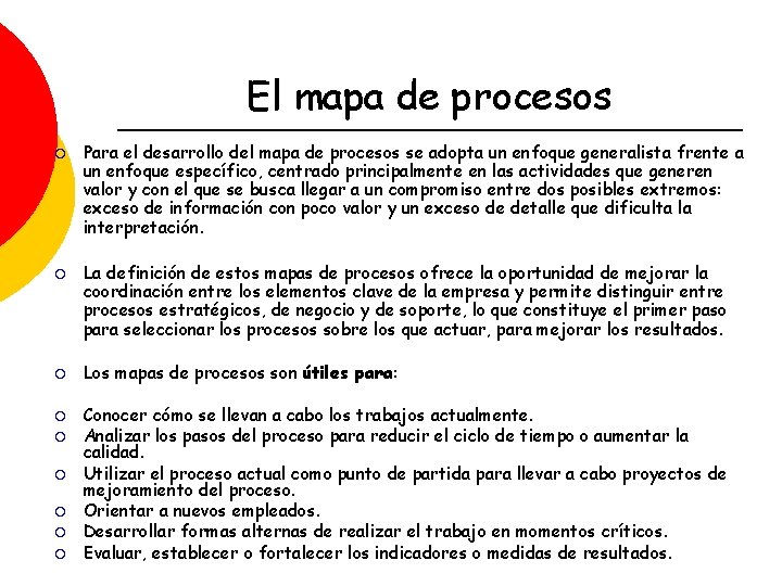 El mapa de procesos ¡ ¡ ¡ ¡ ¡ Para el desarrollo del mapa