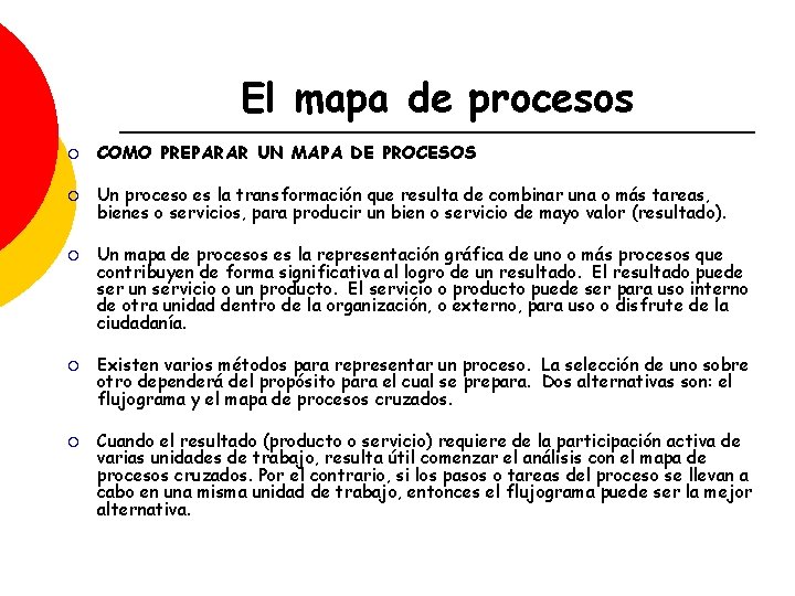 El mapa de procesos ¡ COMO PREPARAR UN MAPA DE PROCESOS ¡ Un proceso
