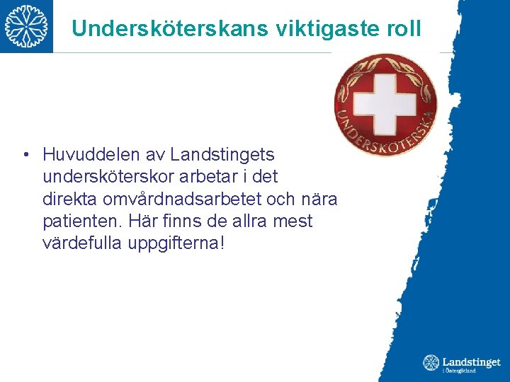 Undersköterskans viktigaste roll • Huvuddelen av Landstingets undersköterskor arbetar i det direkta omvårdnadsarbetet och