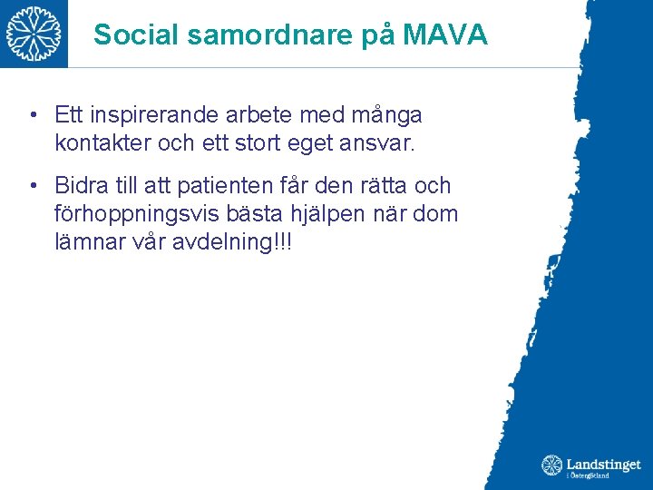 Social samordnare på MAVA • Ett inspirerande arbete med många kontakter och ett stort