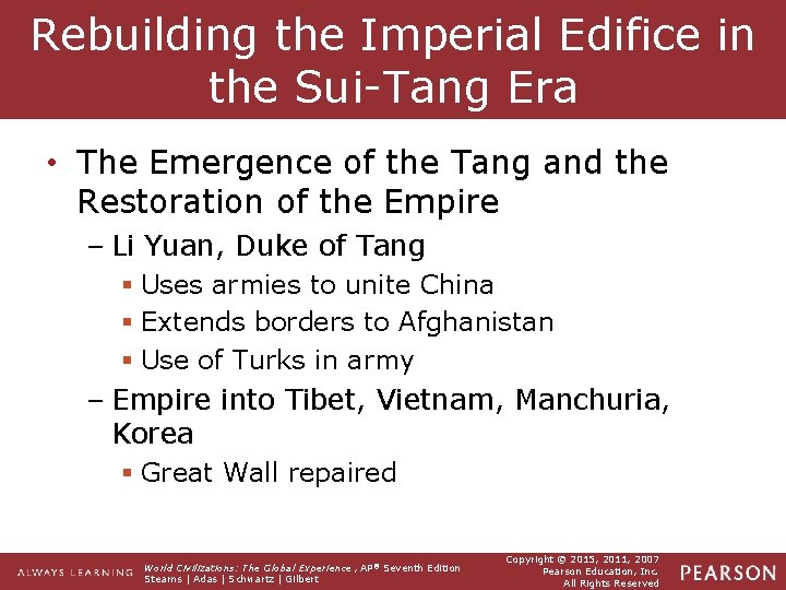 Rebuilding the Imperial Edifice in the Sui-Tang Era • The Emergence of the Tang