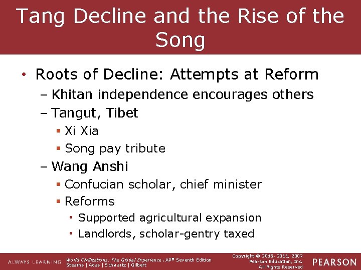 Tang Decline and the Rise of the Song • Roots of Decline: Attempts at