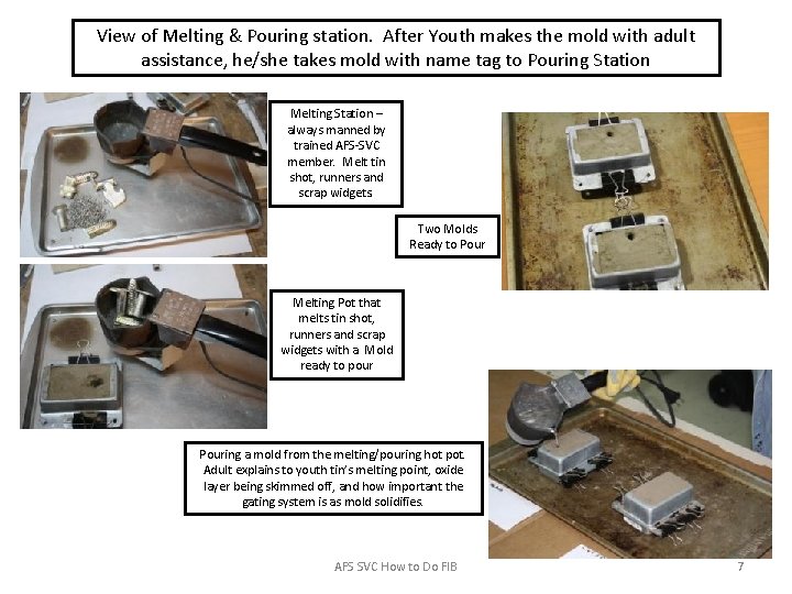 View of Melting & Pouring station. After Youth makes the mold with adult assistance,
