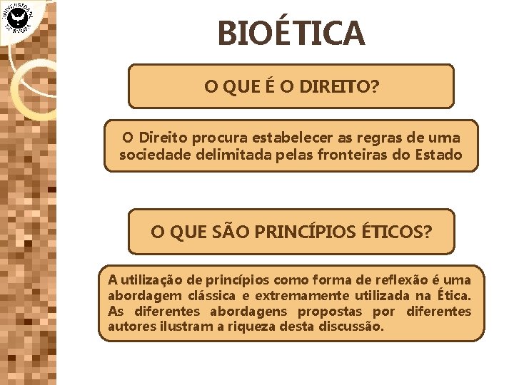 BIOÉTICA O QUE É O DIREITO? O Direito procura estabelecer as regras de uma