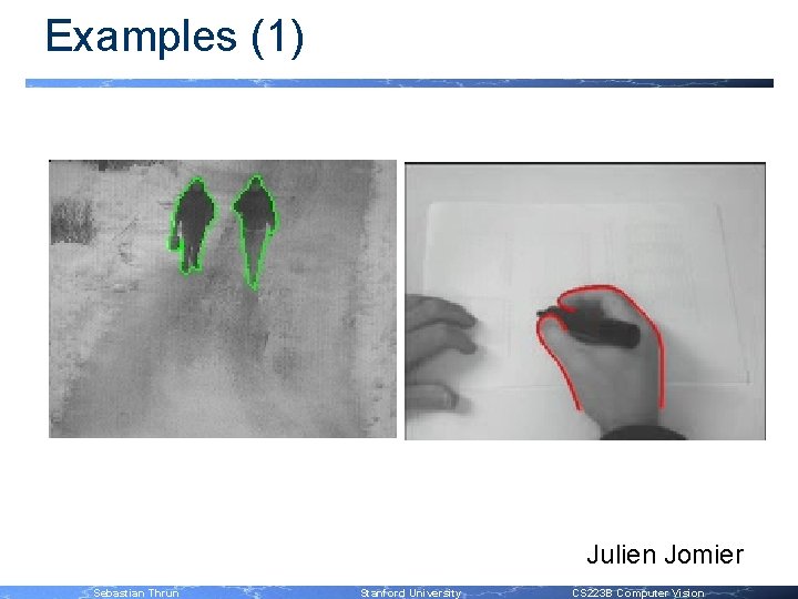 Examples (1) Julien Jomier Sebastian Thrun Stanford University CS 223 B Computer Vision 