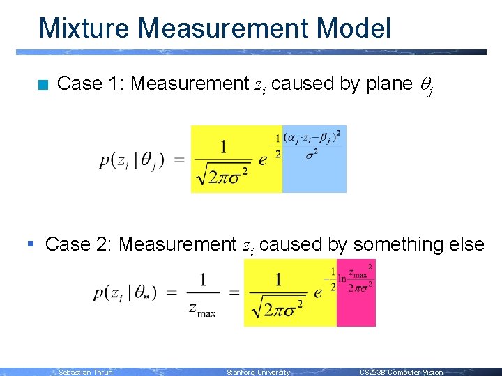 Mixture Measurement Model n Case 1: Measurement zi caused by plane qj § Case