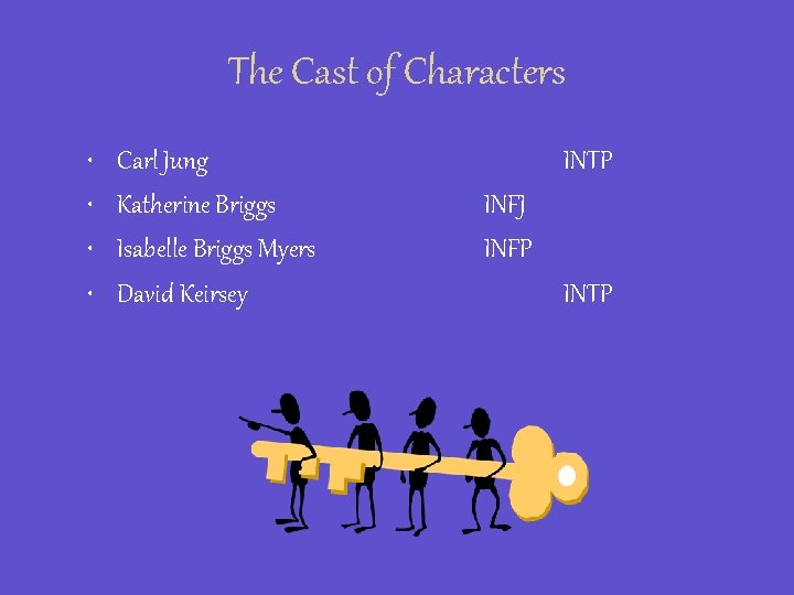 The Cast of Characters • • Carl Jung Katherine Briggs Isabelle Briggs Myers David