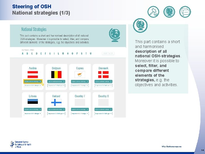 Steering of OSH National strategies (1/3) This part contains a short and harmonised description