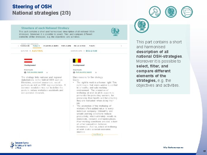 Steering of OSH National strategies (2/3) Basic information Background Characteristics and objectives Details and
