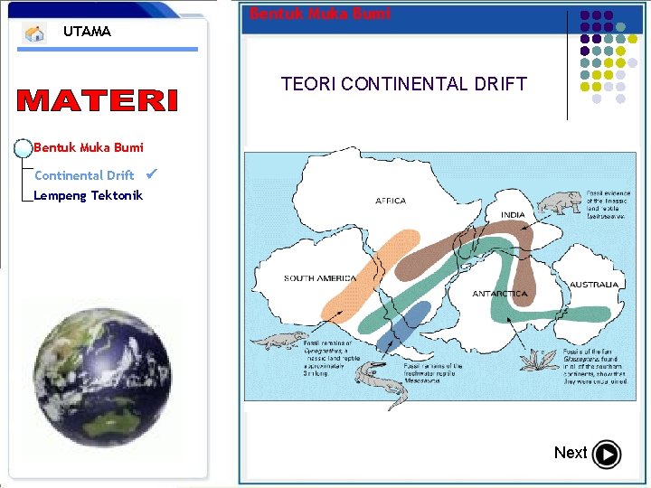 UTAMA Bentuk Muka Bumi TEORI CONTINENTAL DRIFT Bentuk Muka Bumi Continental Drift Lempeng Tektonik