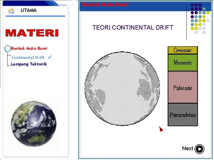UTAMA Bentuk Muka Bumi TEORI CONTINENTAL DRIFT Bentuk Muka Bumi Continental Drift Lempeng Tektonik