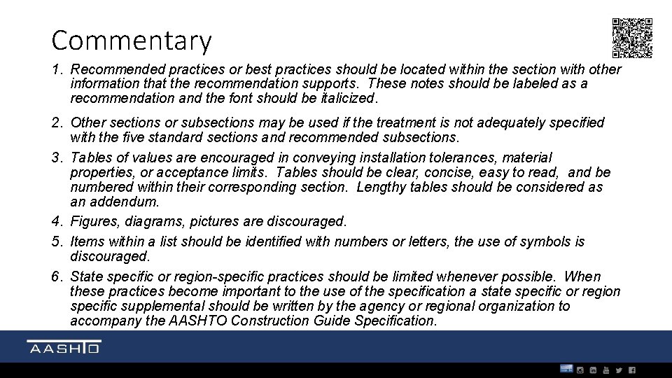 Commentary 1. Recommended practices or best practices should be located within the section with