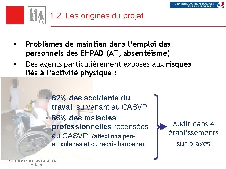 1. 2 Les origines du projet § § Problèmes de maintien dans l’emploi des