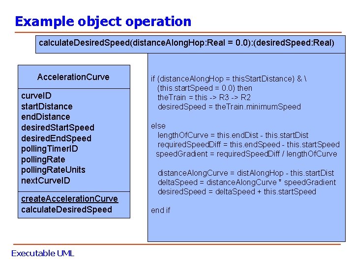 Example object operation calculate. Desired. Speed(distance. Along. Hop: Real = 0. 0): (desired. Speed: