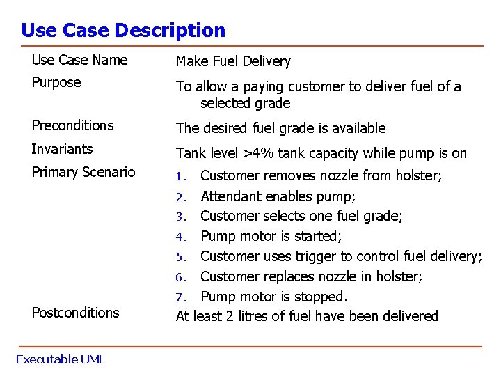 Use Case Description Use Case Name Make Fuel Delivery Purpose To allow a paying