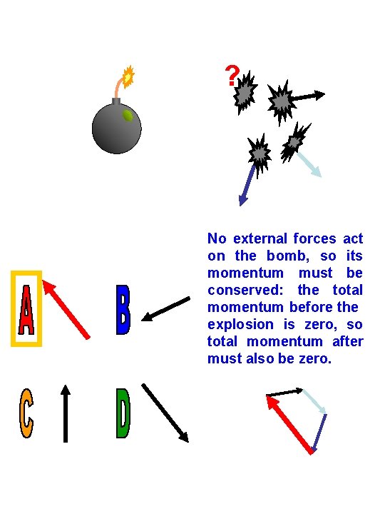 ? No external forces act on the bomb, so its momentum must be conserved: