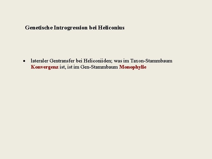 Genetische Introgression bei Heliconius lateraler Gentransfer bei Heliconiiden; was im Taxon-Stammbaum Konvergenz ist, ist