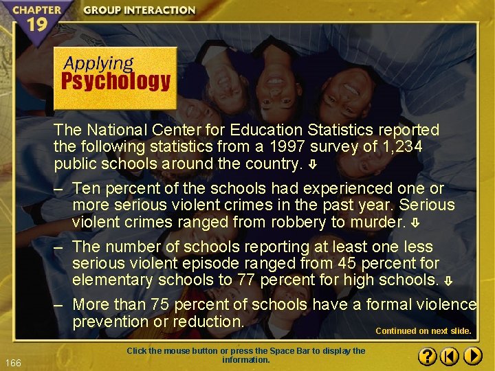 The National Center for Education Statistics reported the following statistics from a 1997 survey