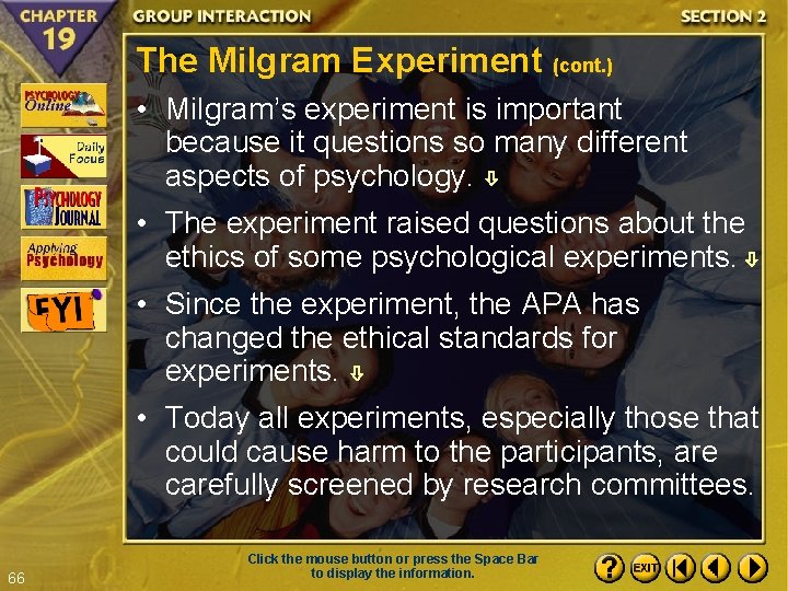 The Milgram Experiment (cont. ) • Milgram’s experiment is important because it questions so