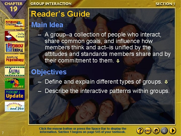 Reader’s Guide Main Idea – A group–a collection of people who interact, share common