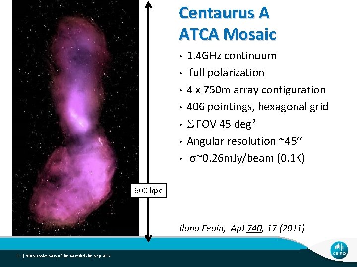 Centaurus A ATCA Mosaic • • 1. 4 GHz continuum full polarization 4 x