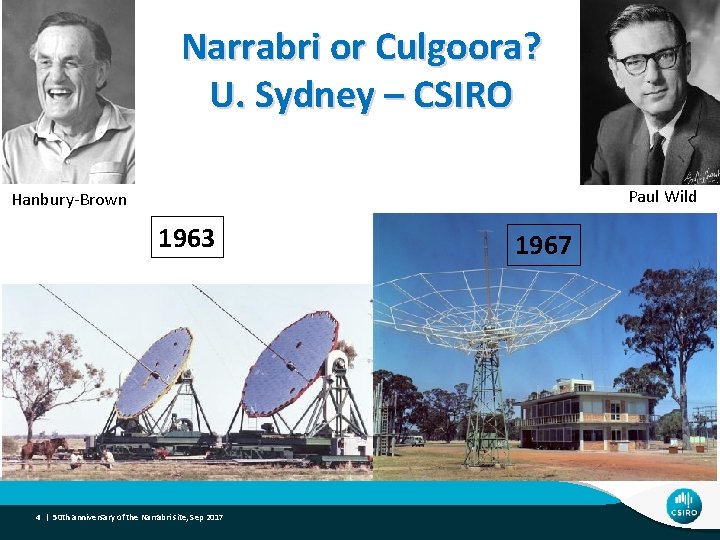 Narrabri or Culgoora? U. Sydney – CSIRO Paul Wild Hanbury-Brown 1963 4 | 50