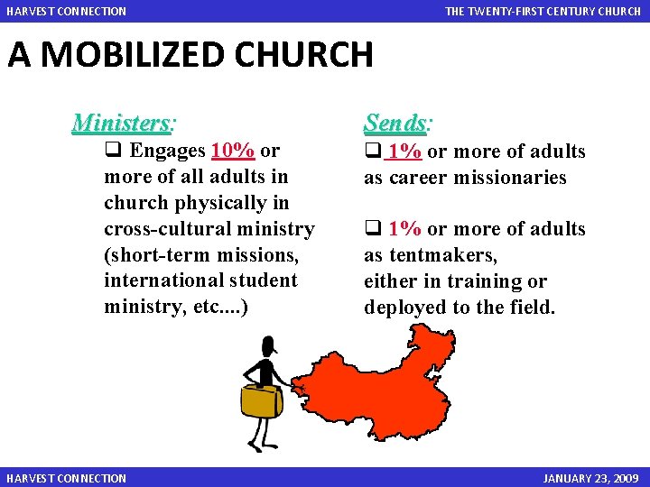 HARVEST CONNECTION THE TWENTY-FIRST CENTURY CHURCH A MOBILIZED CHURCH Ministers: Ministers q Engages 10%