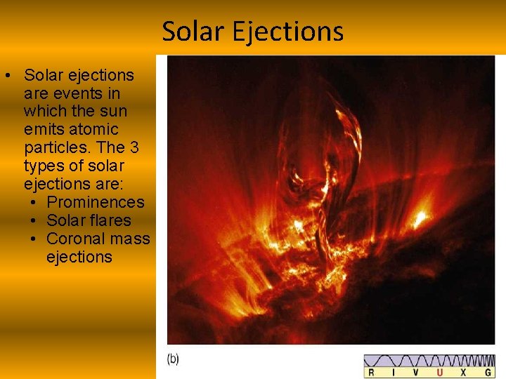 Solar Ejections • Solar ejections are events in which the sun emits atomic particles.
