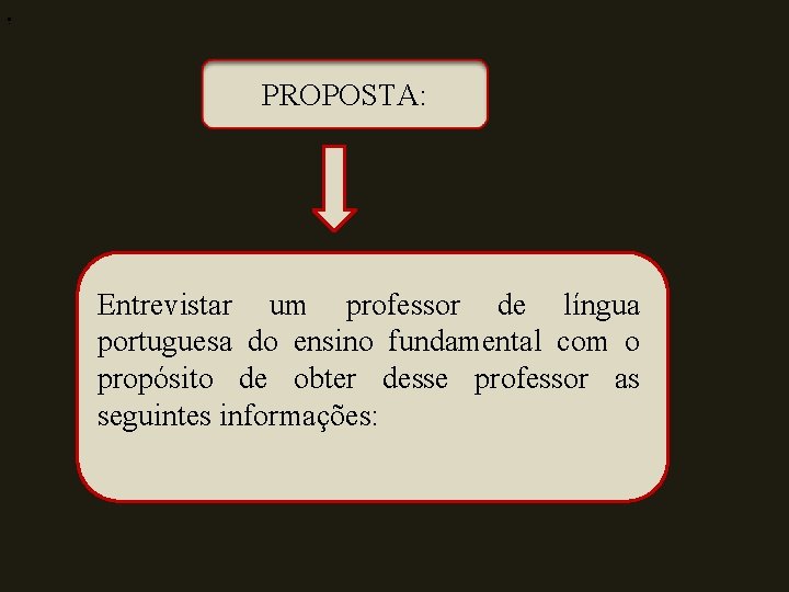 : • PROPOSTA: Entrevistar um professor de língua portuguesa do ensino fundamental com o