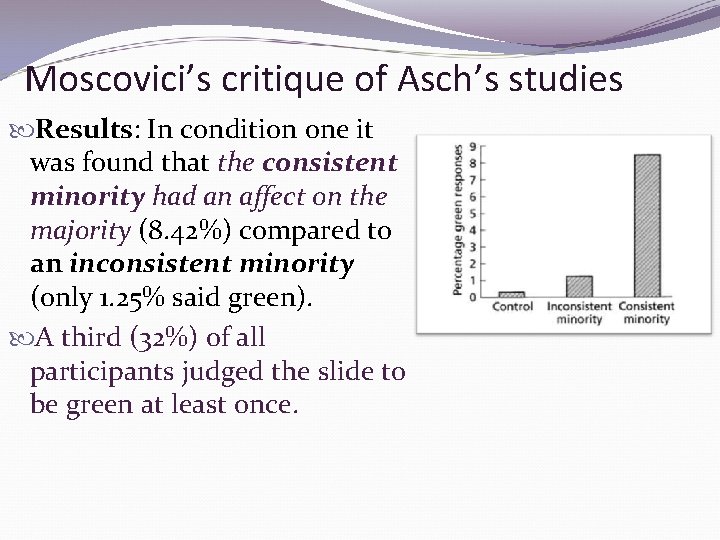 Moscovici’s critique of Asch’s studies Results: In condition one it was found that the