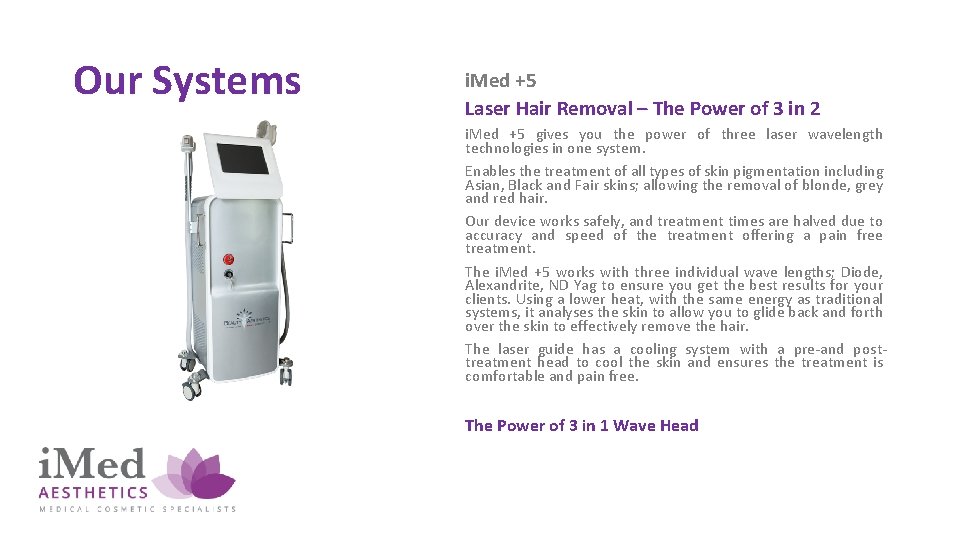 Our Systems i. Med +5 Laser Hair Removal – The Power of 3 in