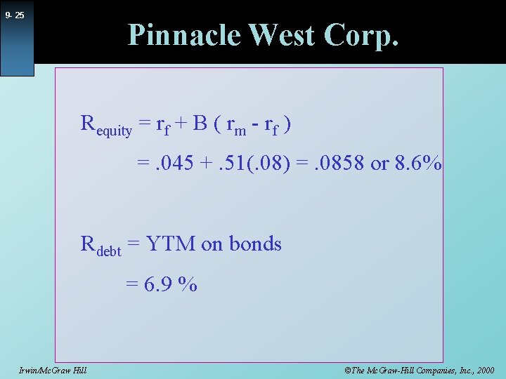 9 - 25 Pinnacle West Corp. Requity = rf + B ( rm -