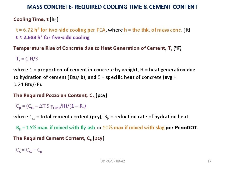 MASS CONCRETE- REQUIRED COOLING TIME & CEMENT CONTENT Cooling Time, t (hr) t ≈