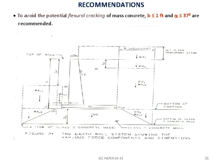 RECOMMENDATIONS To avoid the potential flexural cracking of mass concrete, b ≤ 1 ft RECOMMENDATIONS To avoid the potential flexural cracking of mass concrete, b ≤ 1 ft