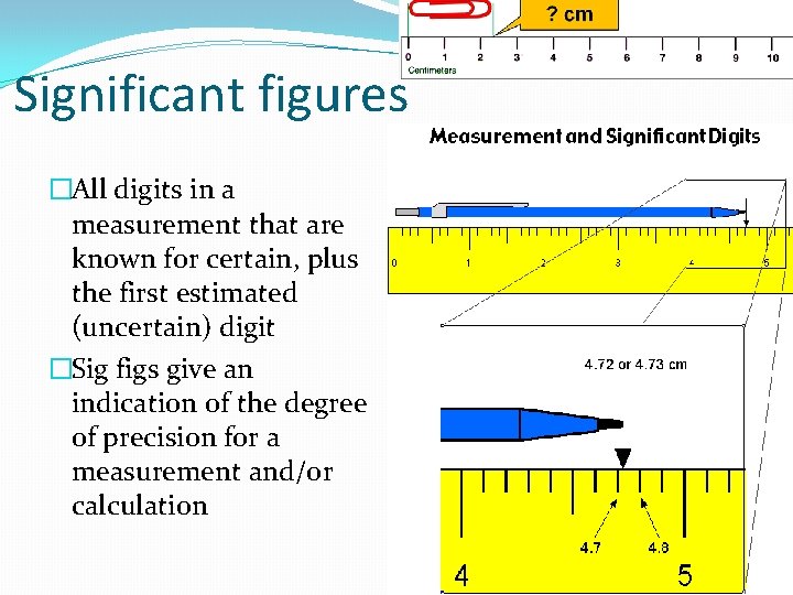 Significant figures �All digits in a measurement that are known for certain, plus the